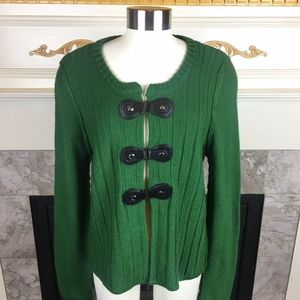 Tahari L Buckle Snap Merino Wool Cardigan Sweater
